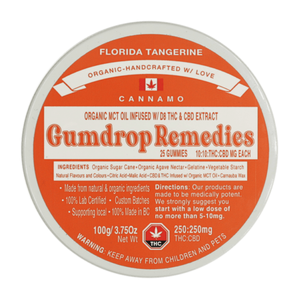 Gumdrop Remedies – Florida Tangerine 1:1 Gummies – 250mg THC/250mg CBD | BC Weed Edible Canada